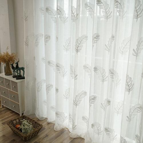 ENHAO Elegant Embroidered Tulle Curtains for Living Room Bedroom Kitchen White Feather Voile Sheer Curtains for Window Tulle