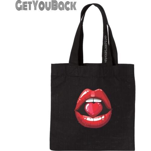 Red Mouth Lip Kiss Shopping Bag Graphic Tote Harajuku Shopper Bag Women Canvas Shoulder Bag Female Ulzzang Eco Large-Capacity
