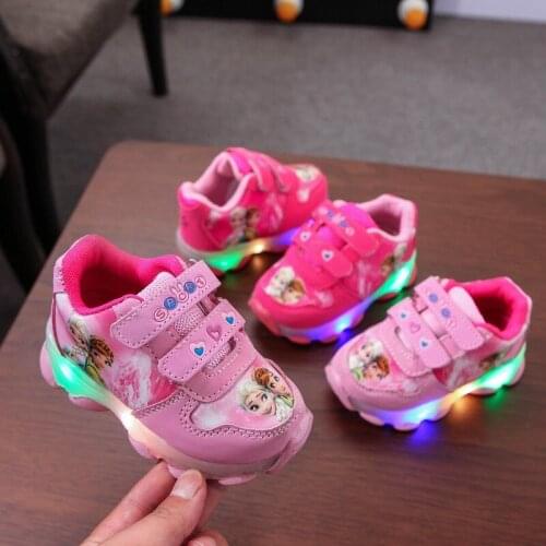 Disney Frozen Beauty Baby Girls Shoes Little Infant Tennis With Lighted Lovely Cute Princess First Walkers Sneakers Toddlers