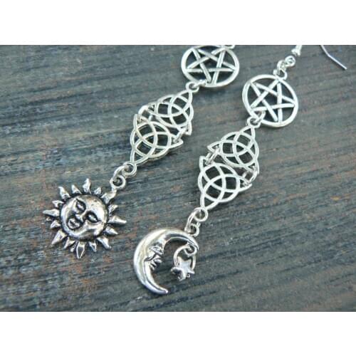 Pagan earrings,Goddess earrings,Wiccan Earrings,Celtic Earrings,Sun and Moon,pentacle earrings