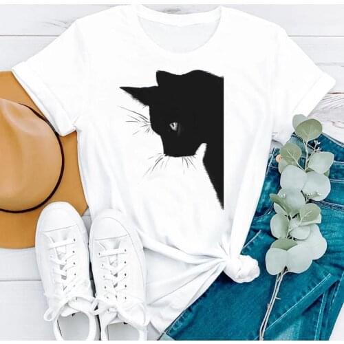 Summer Cat Pet Cute Printing Style 90s Cartoon Short Sleeve Women Fashion Clothes Print Tshirt Female Tee Top Graphic T-shirt
