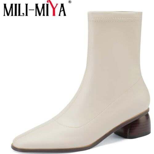 MILI-MIYA Fashion Women Ankle Boots Genuine Leather Classic Style Low Heels Spring Autumn Party Basic Shoes Large Size 34-43