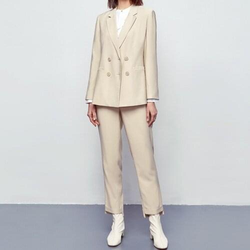 Work Fashion Pant Suits 2 Piece Set for Women Double Breasted Blazer Jacket & Trouser Office Lady Suit Feminino Custom Made