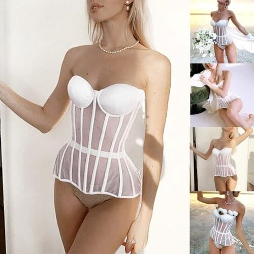 Womens Fashion Sexy Solid Color Stitching Lace-Up Slim Fit Tube Tops White