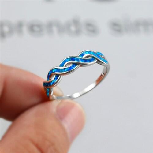 Classic Silver Color Wedding Ring Vintage Hollow Infinity Thin Engagement Ring Cute Female White Blue Opal Stone Rings For Women