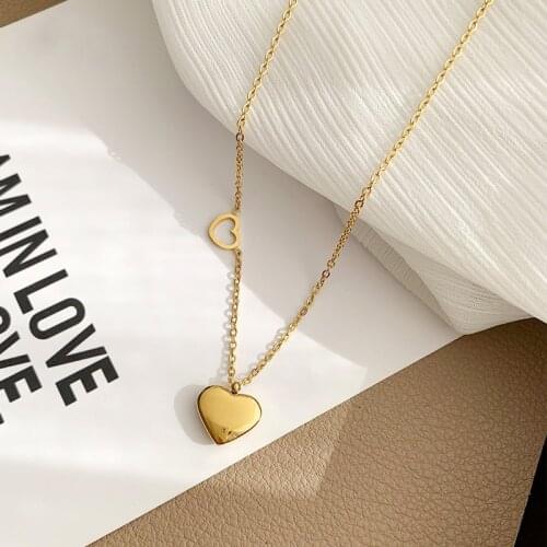 Korean Fashion New Simple Sweet Double Heart Pendant Necklace For Women No Fade Gold Color Stainless Steel Female Party Jewelry