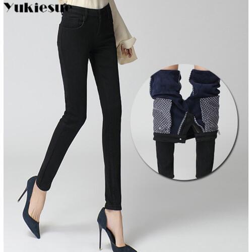 Winter Warm Jeans Woman 2019 High Waist Female Thick Velvet Trousers Black Jeans Mujer Stretchy Slim Woman Denim Pencil Pants