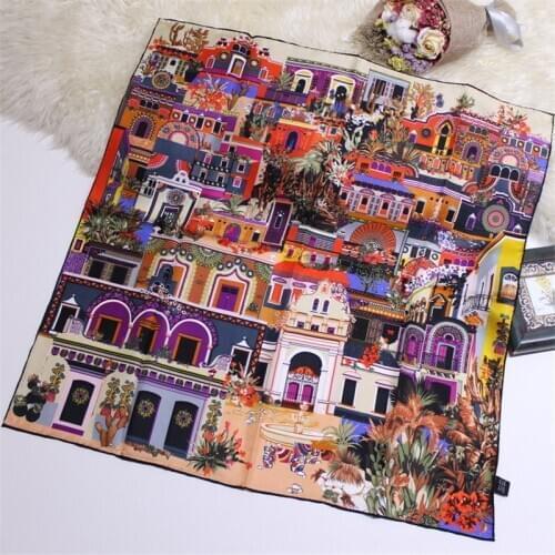 100% Pure Twill Silk Scarf For Ladies Fashion Print Square Scarves Small Head Handkerchief Wholesale Hijab Rolled Wraps 70x70CM