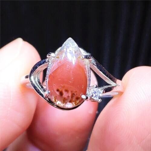 100% Natural Cacoxenite Auralite 23 Cacoxenite Adjustable Ring 12x8mm Purple Red Water Drop Canada 925 Sterling Silver AAAAAA