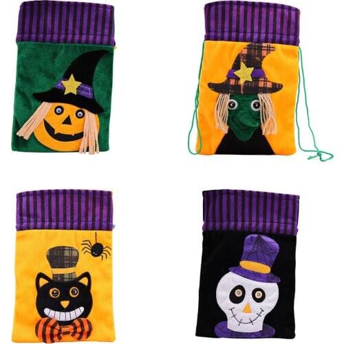 20 PCS Halloween Decoration Drawstring Trick or Treat Candy Bags for Kids Party Witch Skull Pumpkin Cat Snack Pouch Wholesale XB