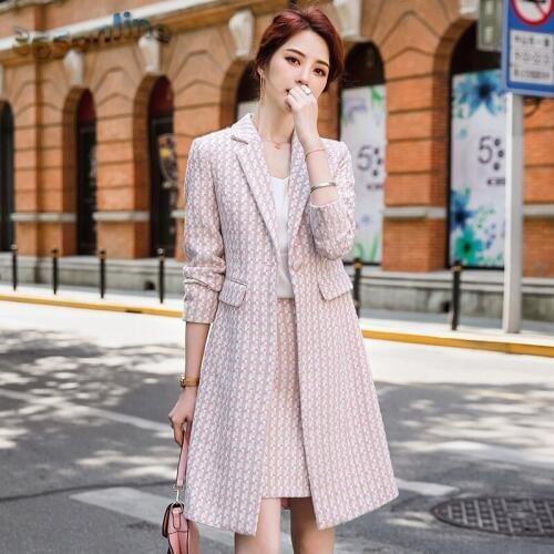 2020 Autumn Winter Fashion Middle Long Windbreaker Formal Blazers Jackets Coat for Women Professional Outwear Blaser Overcoat