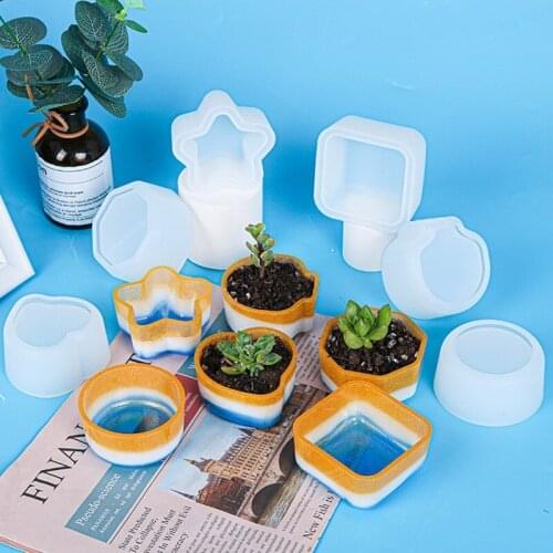 3D Plant Pot Molds Silicone Succulent Flower Pot Concrete Cement Clay Mold Candle Soap Polygonal Handmade Making Mould