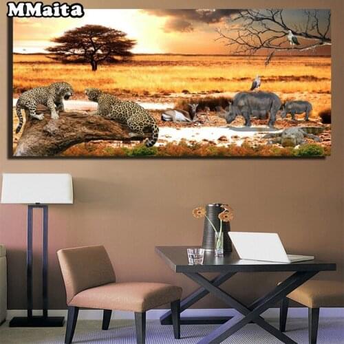 3d round square diamond embroidery African Grassland Sunset Landscape Diy diamond painting stitch cross mosaic picture GG151