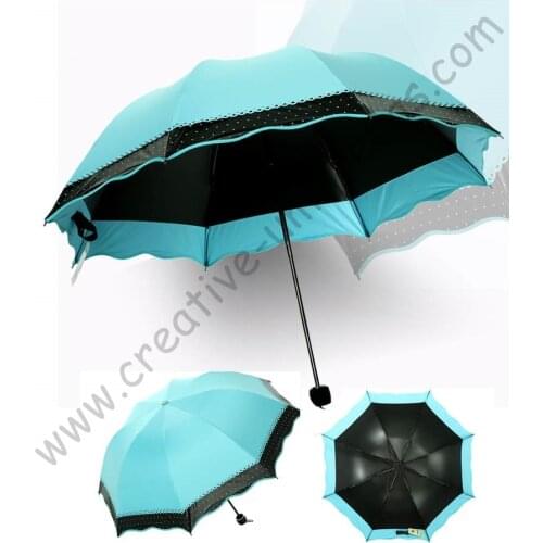 7pc/lot colour option summer folding mini sunny umbrella 5 times black coating Anti-UV Sky Blue two layers lace parasol