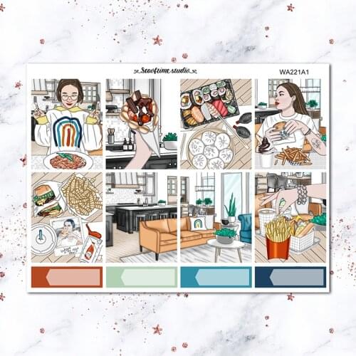 7pcs Fast food Stickers Set Kawaii Weekly plan label Stationery Stickers Decorative Sticker DIY diary Stickers School Supplies