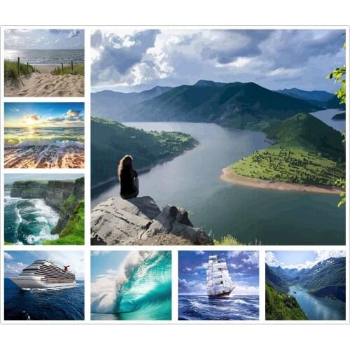Mountain River Wave Ship 5D Diy Full Square and Round Diamond Painting Embroidery Cross Stitch Kit Wall Art Store Home Decor