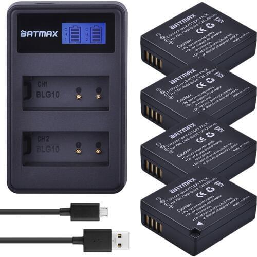 Batmax 4PCS DMW-BLG10 DMW BLE9 DMWBLG10 Battery+LCD USB Dual Charger for Panasonic BLG10E BLG10GK BLG10 DMC-GF6 DMC-GX7 GF6 GX7