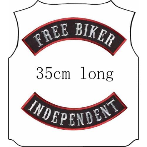 1 set FREE BIKER INDEPENDENT Embroidery Patch 35cm Long Iron On Sew On Emblemas For Clothing/full back/vest/Jacket/Red Border