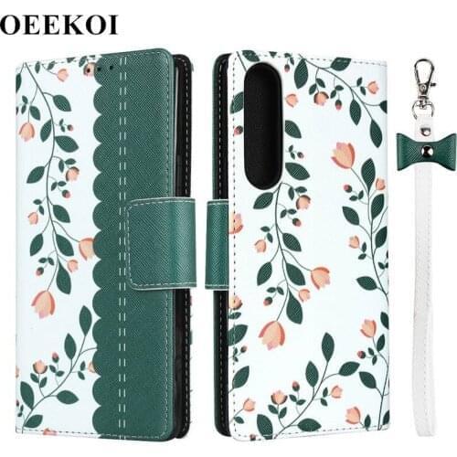 OEEKOI Lanyard Flower Print Wallet Leather Flip Case for Sony Xperia 1 II