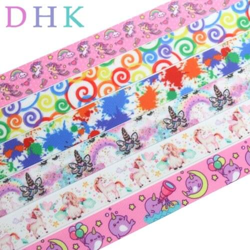 DHK 50yards unicorn narwhal paint printed grosgrain Ribbon Accessory hairbow headwear decoration Wholesale OEM S942