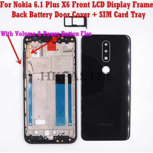For Nokia 6.1 Plus X6 Original Housing Mobile Phone Front LCD Frame Back battery door cover SIM card tray volume power key flex