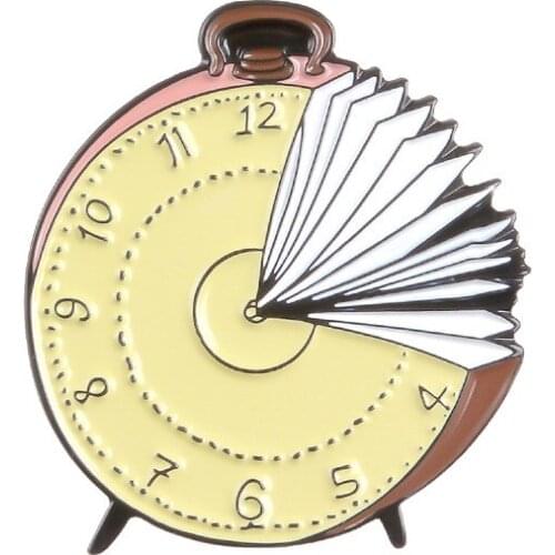HOSENG Cartoon Alarm Clock Creative Metal Brooch Spring Library Students Bag Shirt Badge Woman Man Elegant Enamel Pin HS_134