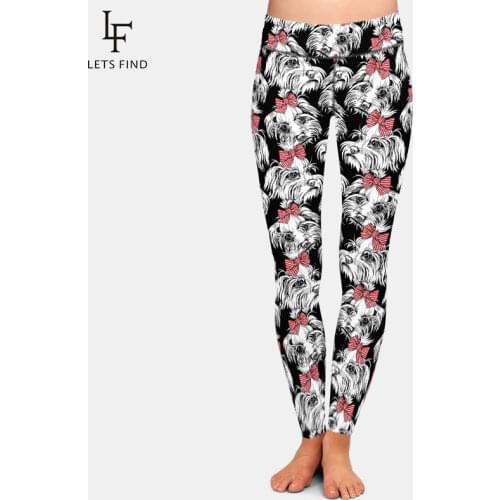 LETSFIND 2020 Fashion High Waist Plus Size Fitness Leggings New 3D White Dogs Printing Elastic Slim Women Full Leggings