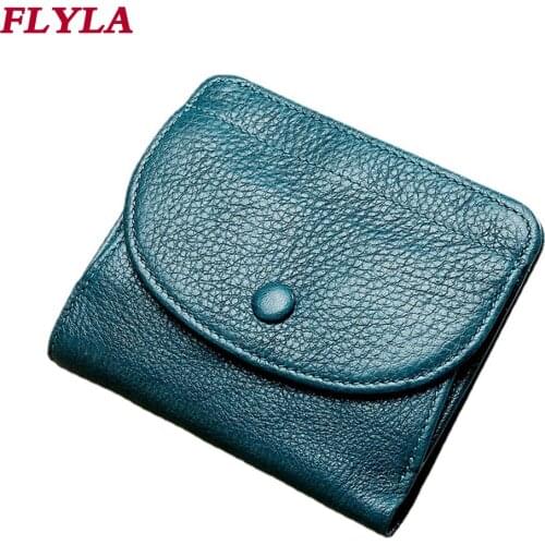 2021 Hot Sale Women Leather Coin Purse First Layer Cowhide Solid Color Buckle Small Purse Leather Wallet