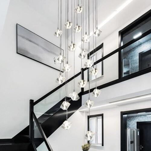 Modern Design Light Sestaircase Chandelier Square Crystal Chandelier Interior Lighting Entrance Living Room Dining room