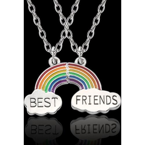 Fashion Best Friends Rainbow Pendant Necklace 2pcs Love Couple BFF Good Friends Jewelry Friendship Gifts