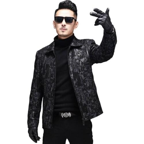 Genuine Leather Men Clothing Short Lapels Slim Handsome Motorcycle Leather Jacket Real Sheepskin Mens Coat