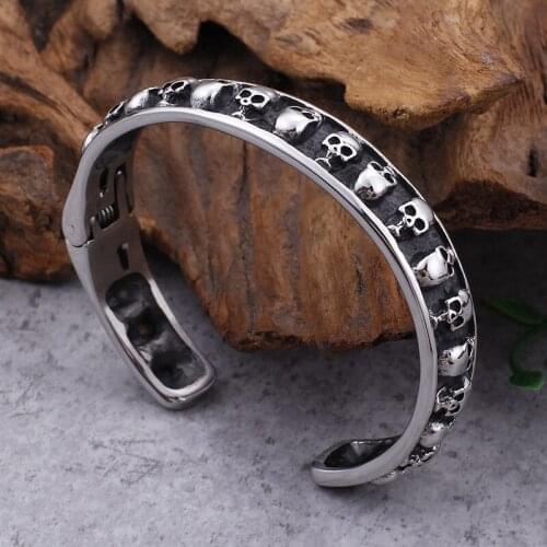 Titanium steel skull mens retro opening bracelet mens jewelry