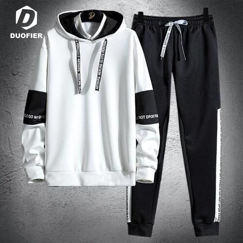 White Hoodies Mens Tracksuit Autumn Patchwork Sportswear 2021 Brand Clothing Men Set Pullover Hoodies + Pants Fashion Suit 5XL