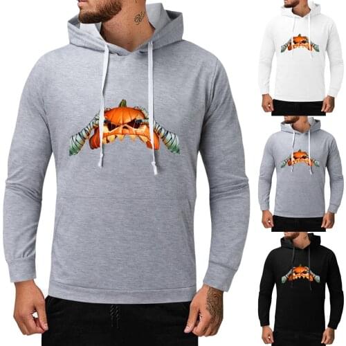 Mens Sweater Autumn And Winter Sports Sweater Crazy Pumpkin Print Long-sleeved Hooded Sweater Casual Face Hoodie Sweater