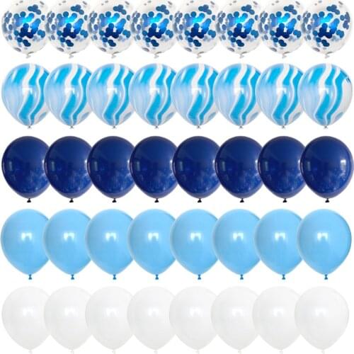 40 Pcs Blue Balloons Set Agate Marble Balloons With Silver Confetti Balloon Wedding Baby Shower Graduation Birthday Party Decor