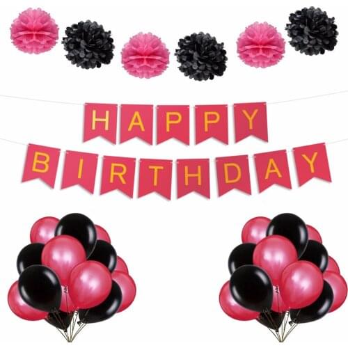 Happy Birthday Party Decoration Set,Tissue Paper Pom Poms,Happy Birthday Banner,Latex Balloons Kit
