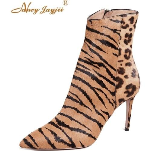 Woman Alma 85 Sexy Female Shoes Super High Thin Heels 2021 Winter Autumn Party Fashion Tiger Fur Mixed Colors Big Size 45 13 42