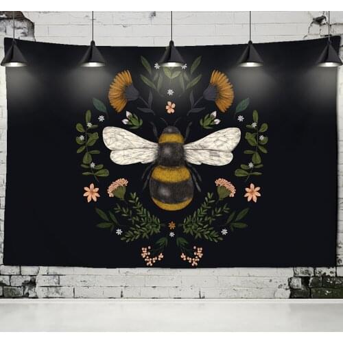 Bee Floral Tapestry Wall Hanging Daisy Flower Wall Decor Tapestries Hanging Bedroom Drom Room Wall Decor Small Black Tapestry