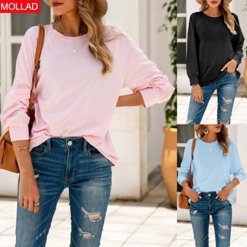 2021 Autumn New Womens Clothing Tops Stand Alone Solid Color Long Sleeve Sweater T-shirt