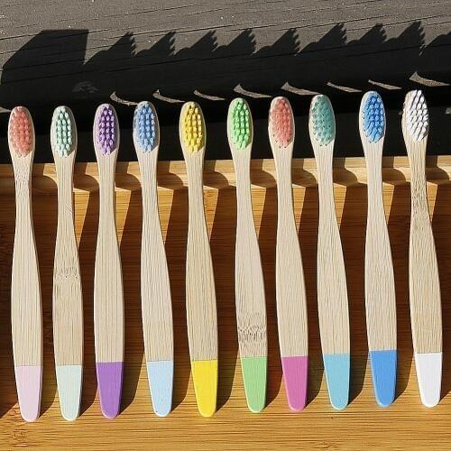 New 10Pcs Kids Soft Bristles Wooden Bamboo Toothbrush Oral Care Teeth Cleaning Tool