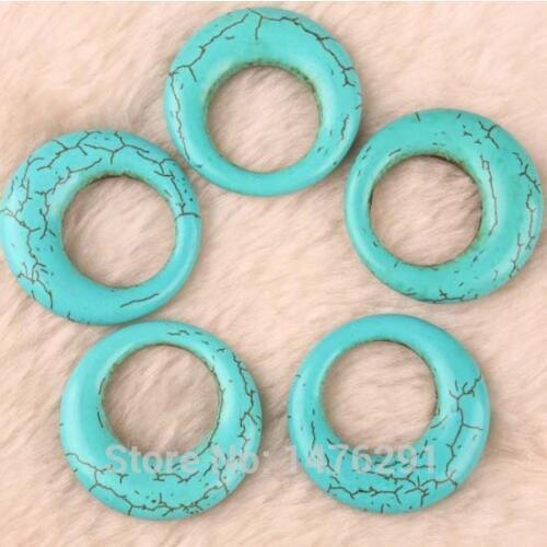 Wholesale Blue Howlite Stone Donut Beads Big Hole Pendant 5PCS