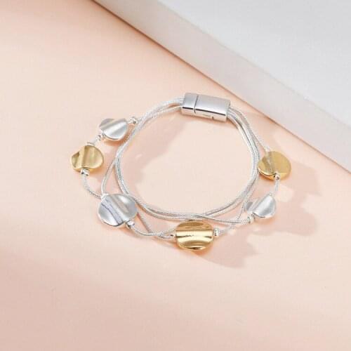 ORNAPEADIA New Jewelry Ladies Fashion Thin Chain Alloy Small Disc Color Matching Two-color Magnetic Clasp Bracelet for Women