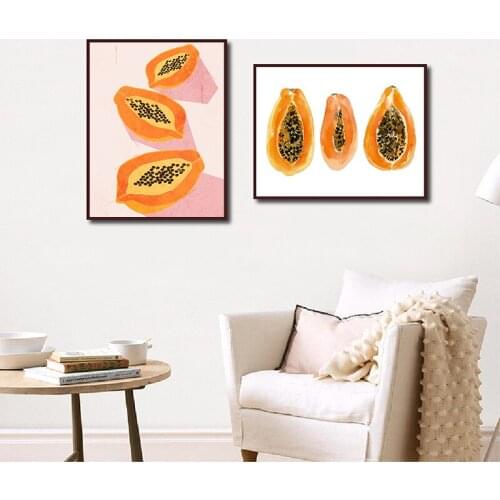 Papaya Tropical Fruit Watercolor Painting Art Canvas Posters Kitchen Wall Art Decorative Pictures Dining Modern Abstract Prints