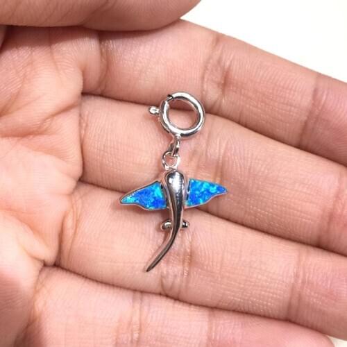Charms Jewelry Sea Life Collection Blue Opal Stingray 14~16mm Silver Charm Match Bracelet