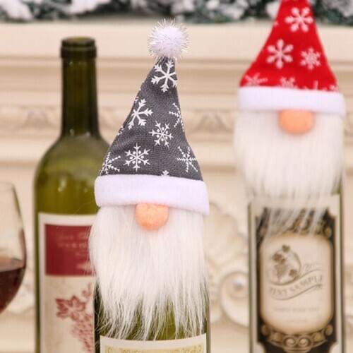 Christmas Wine Bottle Cover Santa Claus Christmas Knitted Hat Sweater Ornament Party Home Xmas Table Decorations 2021 New Year