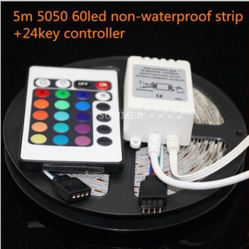 5M RGB led Strip 5050 SMD 60led/m Flexible + 24key Remote or single color Led strip 5m SMD 5050 For Home Decoration
