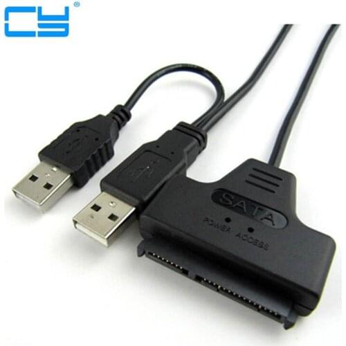 VENDA OUENTE Luz Negra Pin Cabo AdaptadorUSB 2.0 para SATA 7+15 Pin 22 a 2.5 "HDD unidade de Disco Rigido Com CaboDe Energia USB