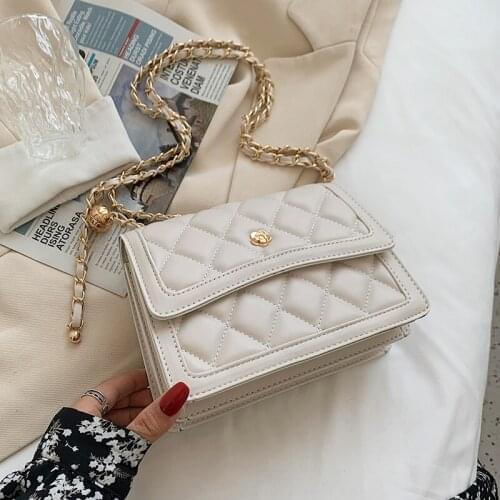 Lingge Chain Pu Leather Flap Crossbody Bags For Women 2021 Small Shoulder Simple Design Female Travel Handbags Designer