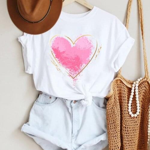 Women Cartoon Lovely Love Watercolor 90s Ladies Style Fashion Summer Lady Print Tee Graphic T Top Female Tshirts Clothes T-Shirt