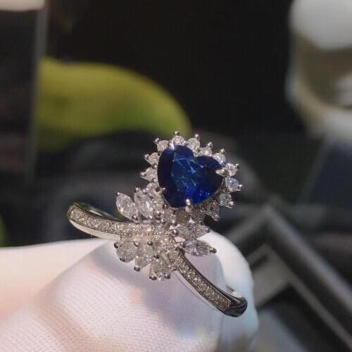H622 Blue Sapphire Ring 1.02ct Real Pure 18 K Natural Unheat Royal Blue Sapphire Gemstone Diamonds Stone Female Ring
